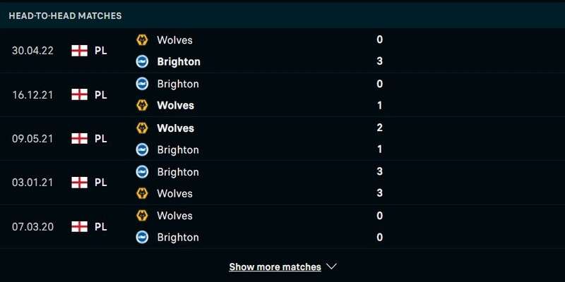 Lịch sử đối đầu Wolves vs Brighton