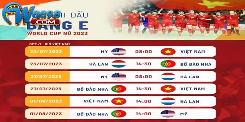 Lịch thi đấu của World Cup nữ 2023 Việt Nam